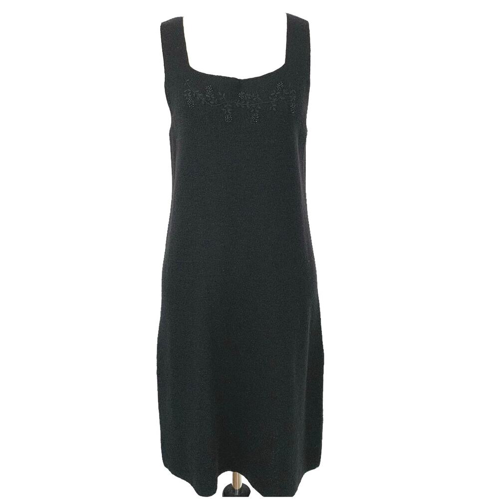 DKNY Women Vintage Wool Black Sleeveless Beaded Sweater Dress Whimsigoth Small - Picture 6 of 8